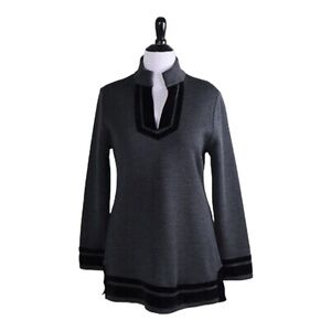 Soft Surroundings  Gray Wool Blend Velvet Trim Top Sweater Tunic.  Size  S